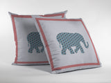 18” Blue Pink Elephant Zippered Suede Throw Pillow - Homeroots