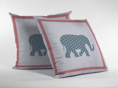 18” Blue Pink Elephant Zippered Suede Throw Pillow - Homeroots