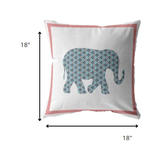 18” Blue Pink Elephant Zippered Suede Throw Pillow - Homeroots