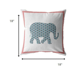 18” Blue Pink Elephant Zippered Suede Throw Pillow - Homeroots