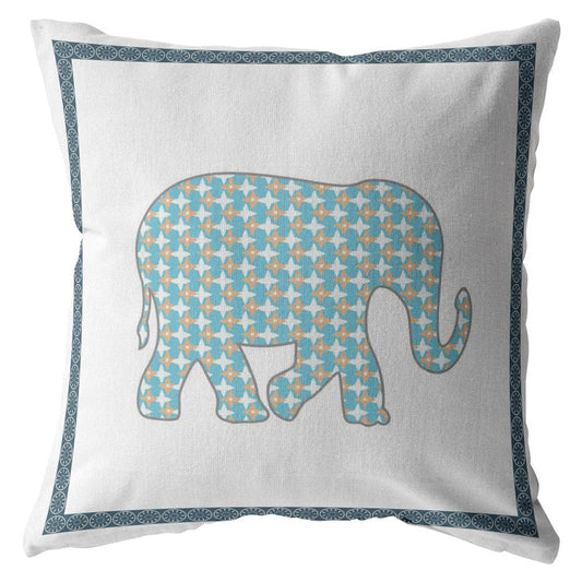 16” Blue White Elephant Zippered Suede Throw Pillow - Homeroots