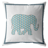 16” Blue White Elephant Zippered Suede Throw Pillow - Homeroots