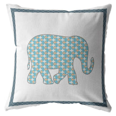 16” Blue White Elephant Zippered Suede Throw Pillow - Homeroots