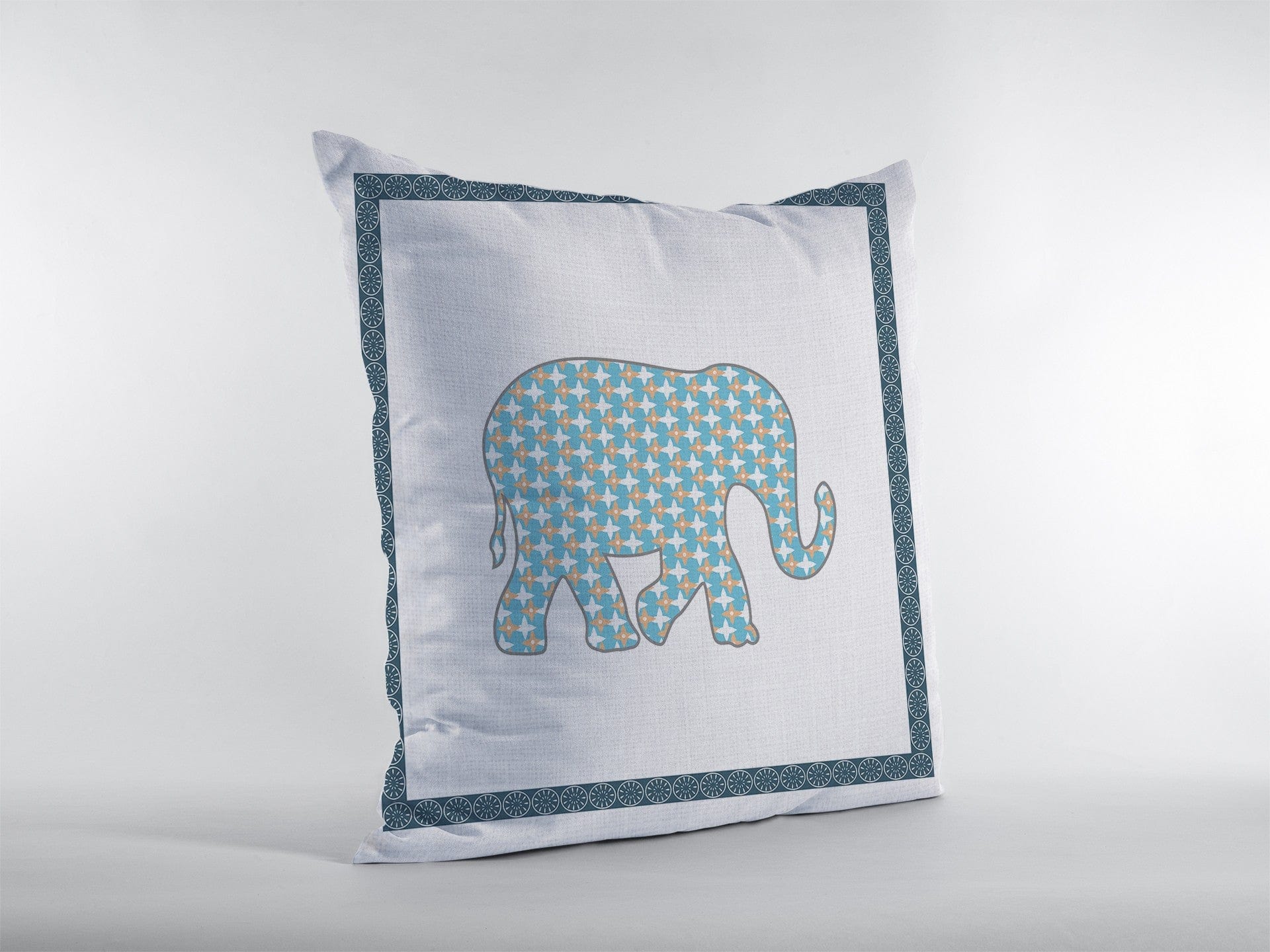 16” Blue White Elephant Zippered Suede Throw Pillow - Homeroots