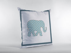 16” Blue White Elephant Zippered Suede Throw Pillow - Homeroots