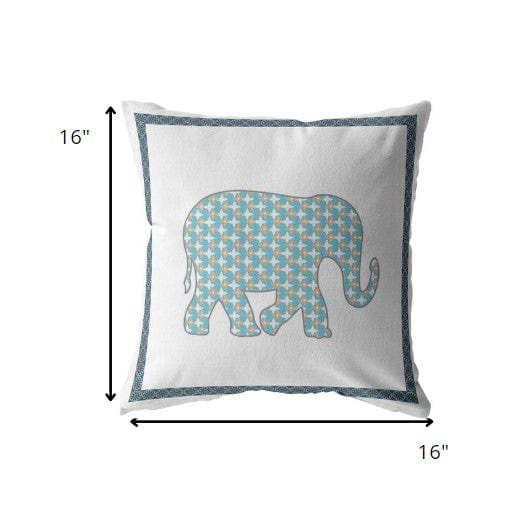 16” Blue White Elephant Zippered Suede Throw Pillow - Homeroots