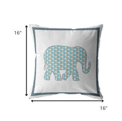 16” Blue White Elephant Zippered Suede Throw Pillow - Homeroots