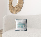 16” Blue White Elephant Zippered Suede Throw Pillow - Homeroots