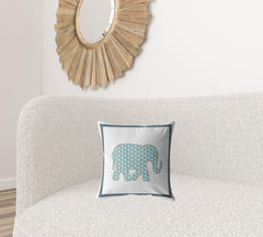 16” Blue White Elephant Zippered Suede Throw Pillow - Homeroots