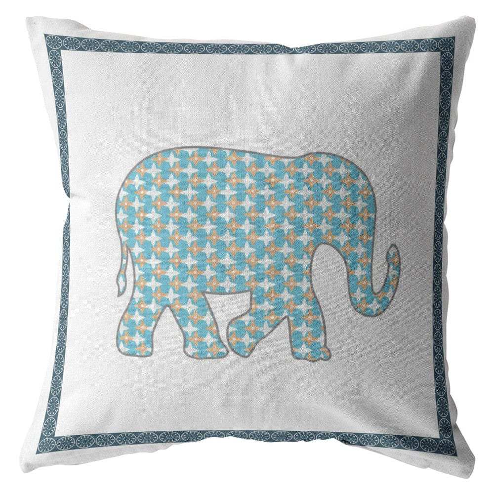 18” Blue White Elephant Zippered Suede Throw Pillow - Homeroots - Flyclothing LLC