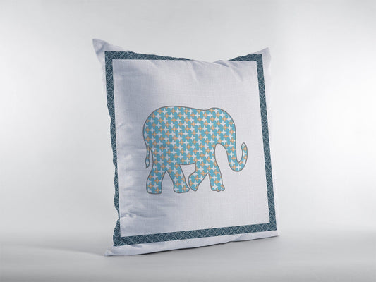 18” Blue White Elephant Zippered Suede Throw Pillow - Homeroots