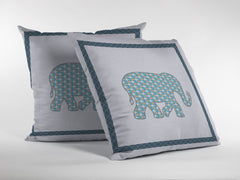 18” Blue White Elephant Zippered Suede Throw Pillow - Homeroots