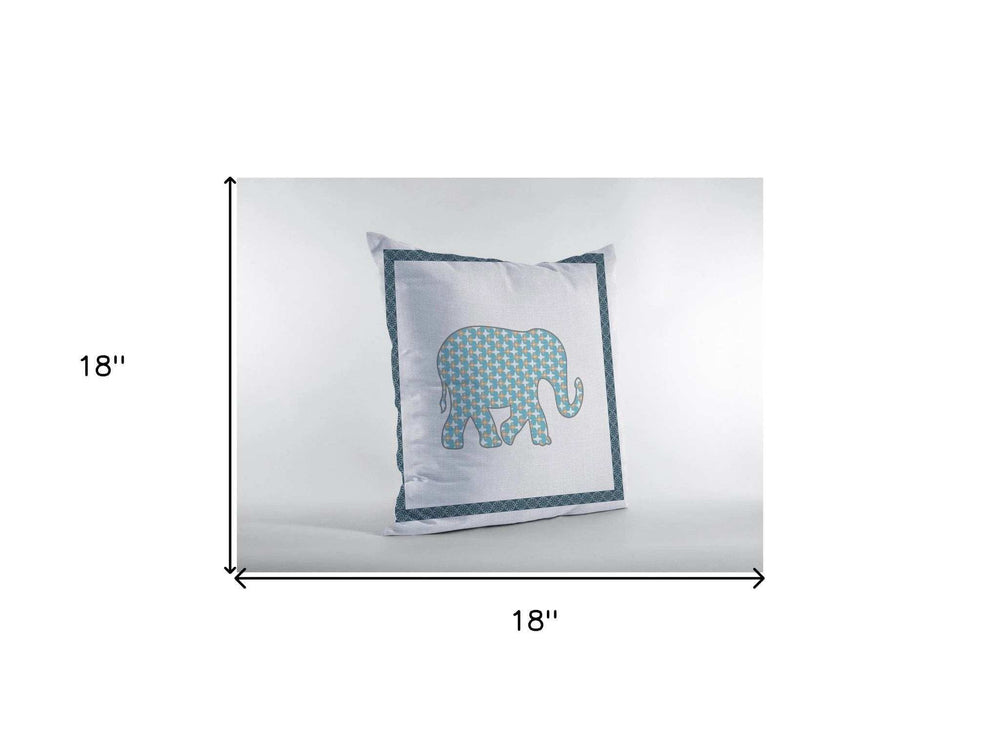 18” Blue White Elephant Zippered Suede Throw Pillow - Homeroots - Flyclothing LLC