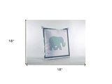18” Blue White Elephant Zippered Suede Throw Pillow - Homeroots - Flyclothing LLC