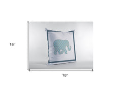 18” Blue White Elephant Zippered Suede Throw Pillow - Homeroots
