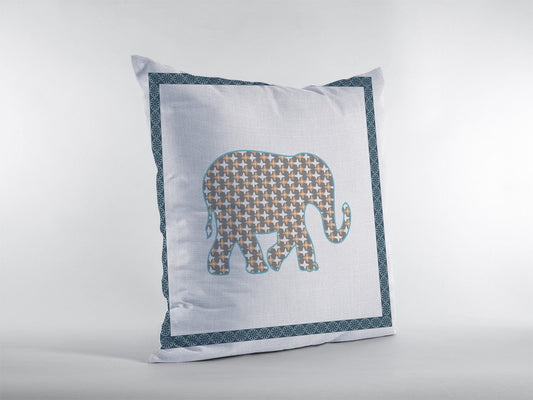 16” Gold White Elephant Zippered Suede Throw Pillow - Homeroots
