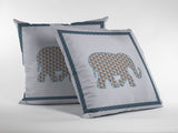 16” Gold White Elephant Zippered Suede Throw Pillow - Homeroots