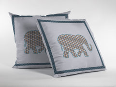 16” Gold White Elephant Zippered Suede Throw Pillow - Homeroots