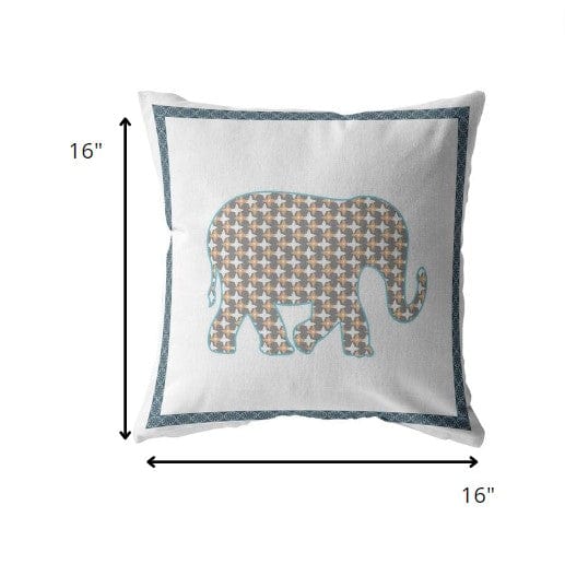 16” Gold White Elephant Zippered Suede Throw Pillow - Homeroots