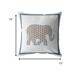 16” Gold White Elephant Zippered Suede Throw Pillow - Homeroots
