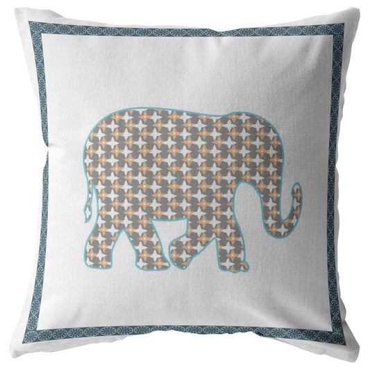 18” Gold White Elephant Zippered Suede Throw Pillow - Homeroots
