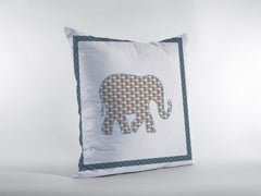 18” Gold White Elephant Zippered Suede Throw Pillow - Homeroots