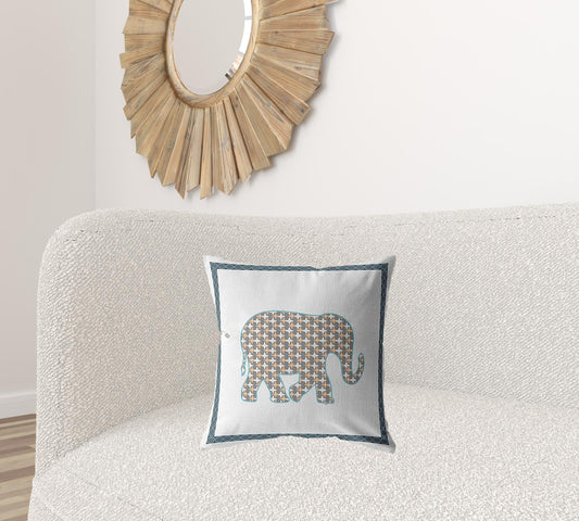 18” Gold White Elephant Zippered Suede Throw Pillow - Homeroots