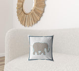18” Gold White Elephant Zippered Suede Throw Pillow - Homeroots