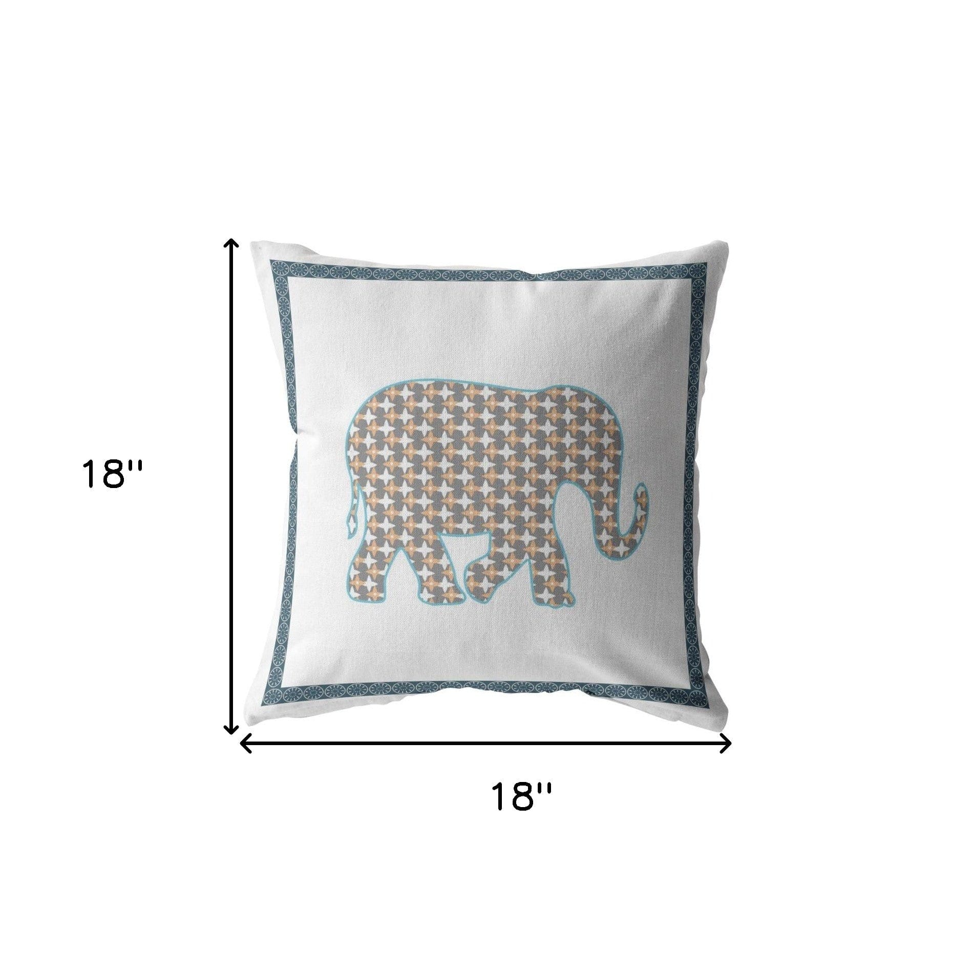 18” Gold White Elephant Zippered Suede Throw Pillow - Homeroots