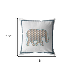 18” Gold White Elephant Zippered Suede Throw Pillow - Homeroots