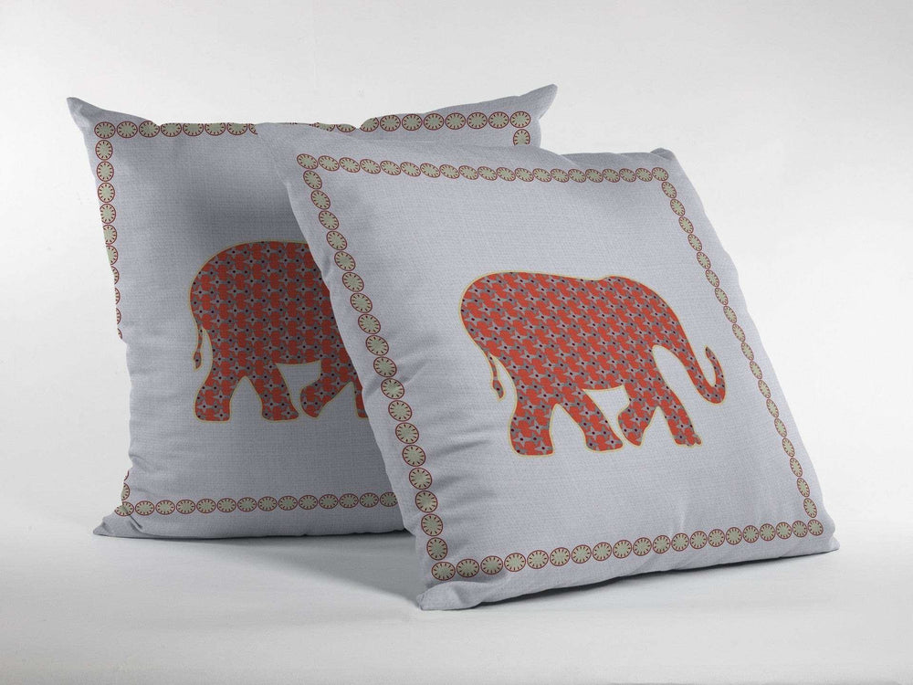 16” Orange White Elephant Zippered Suede Throw Pillow - Homeroots - Flyclothing LLC
