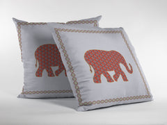 16” Orange White Elephant Zippered Suede Throw Pillow - Homeroots