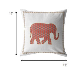 16” Orange White Elephant Zippered Suede Throw Pillow - Homeroots