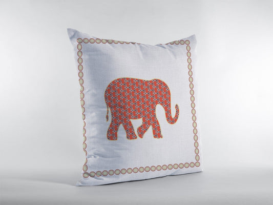 18” Orange White Elephant Zippered Suede Throw Pillow - Homeroots