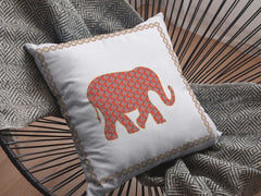 18” Orange White Elephant Zippered Suede Throw Pillow - Homeroots