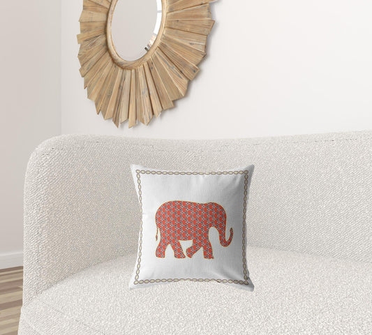 18” Orange White Elephant Zippered Suede Throw Pillow - Homeroots