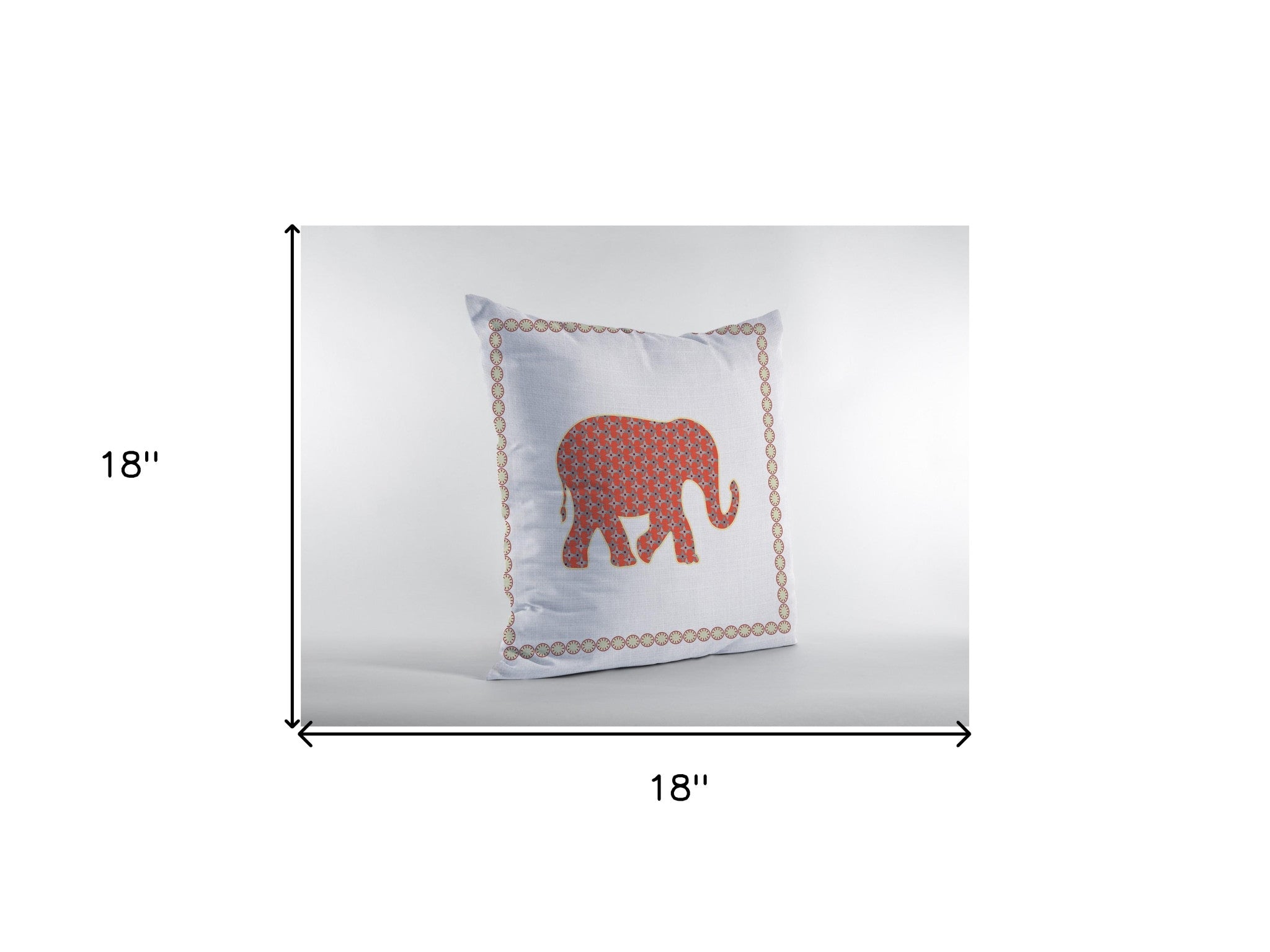 18” Orange White Elephant Zippered Suede Throw Pillow - Homeroots