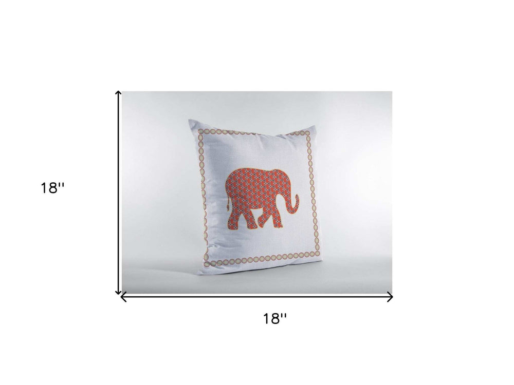 18” Orange White Elephant Zippered Suede Throw Pillow - Homeroots - Flyclothing LLC