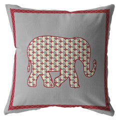16” Red Gray Elephant Zippered Suede Throw Pillow - Homeroots