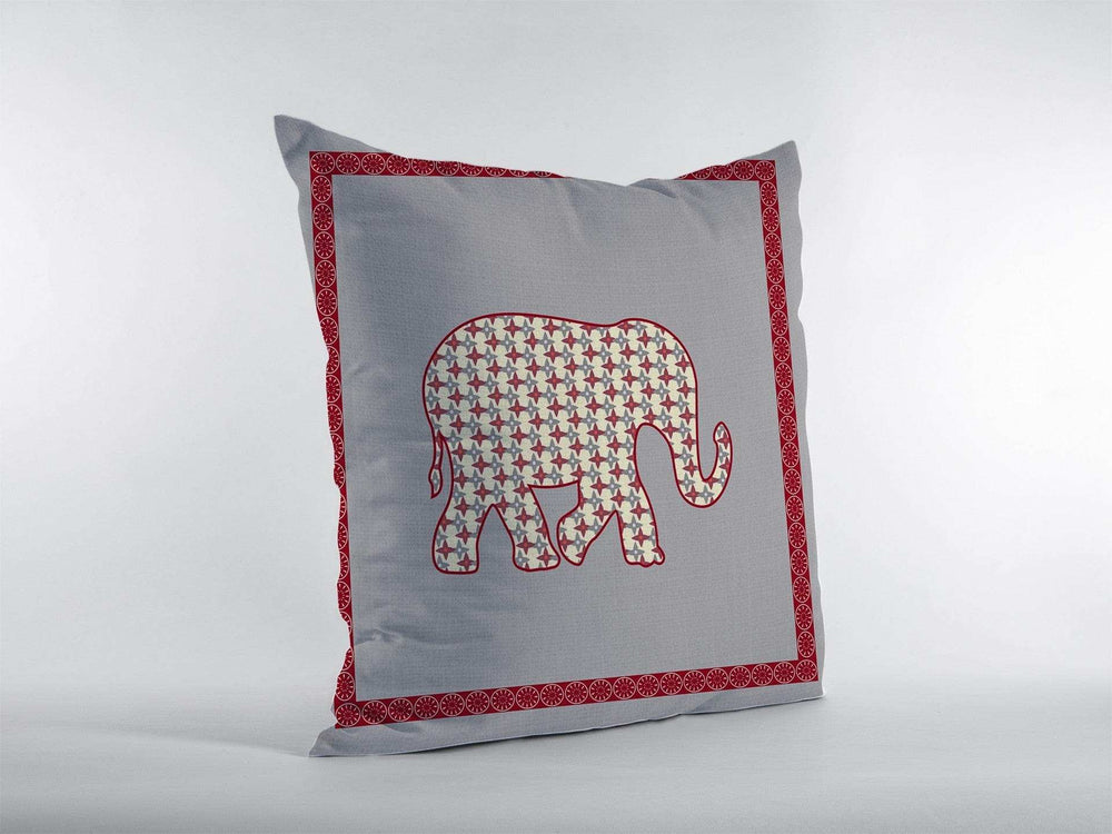 18” Red Gray Elephant Zippered Suede Throw Pillow - Homeroots - Flyclothing LLC