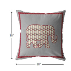 18” Red Gray Elephant Zippered Suede Throw Pillow - Homeroots