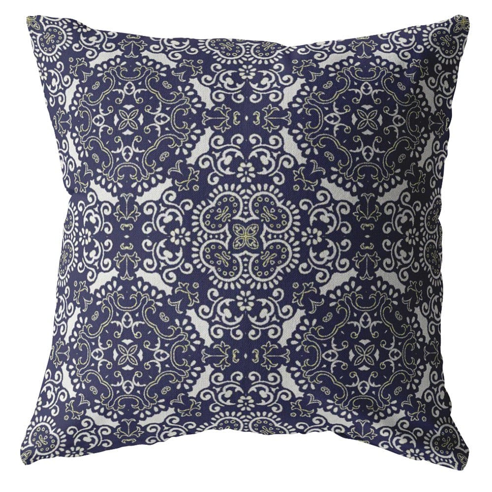 16" Navy Boho Pattern Zippered Suede Throw Pillow - Homeroots