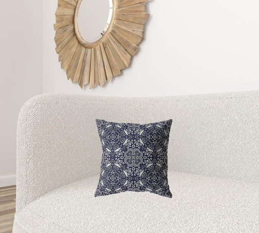 16" Navy Boho Pattern Zippered Suede Throw Pillow - Homeroots