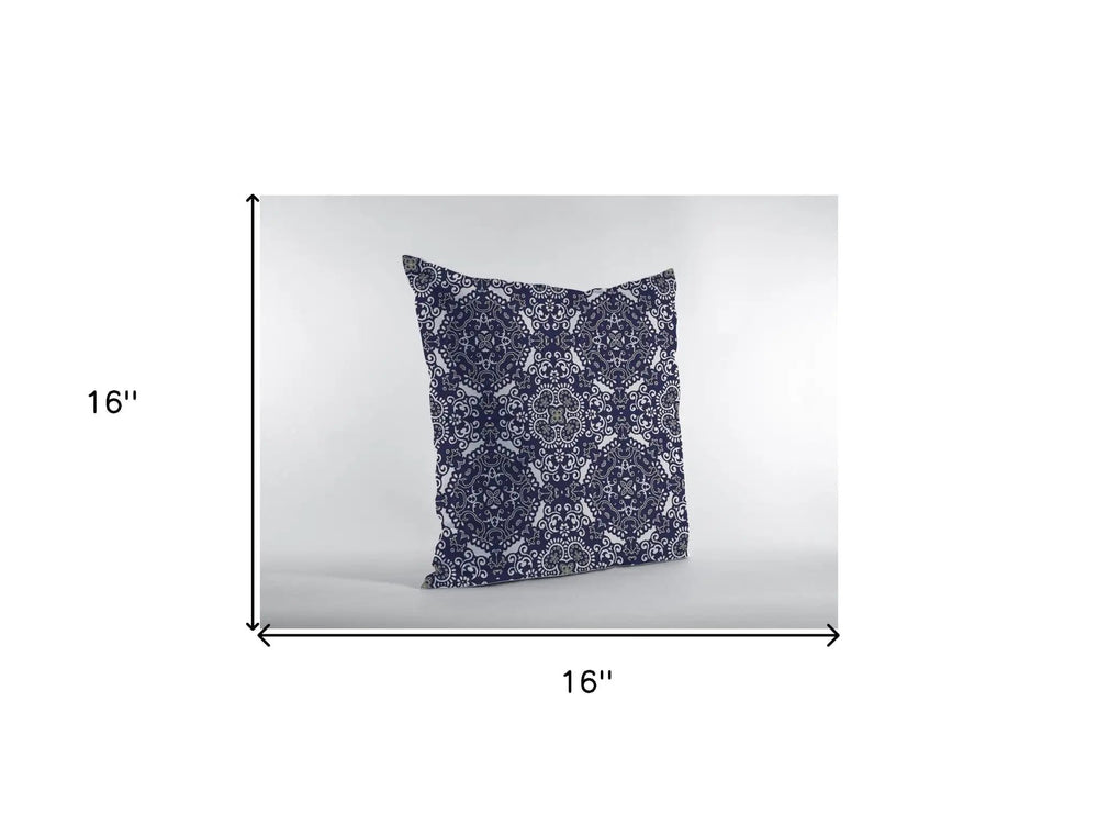 16" Navy Boho Pattern Zippered Suede Throw Pillow - Homeroots - Flyclothing LLC