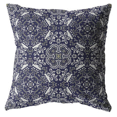 18" Navy Boho Pattern Zippered Suede Throw Pillow - Homeroots