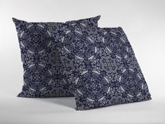 18" Navy Boho Pattern Zippered Suede Throw Pillow - Homeroots