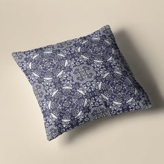 18" Navy Boho Pattern Zippered Suede Throw Pillow - Homeroots