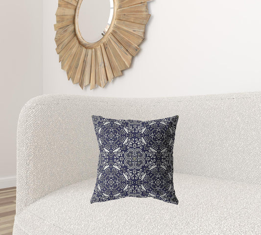 18" Navy Boho Pattern Zippered Suede Throw Pillow - Homeroots