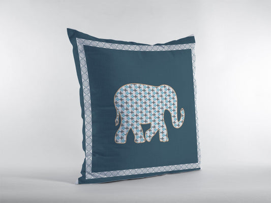 16” Spruce Blue Elephant Zippered Suede Throw Pillow - Homeroots