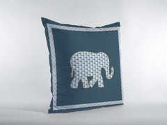 16” Spruce Blue Elephant Zippered Suede Throw Pillow - Homeroots